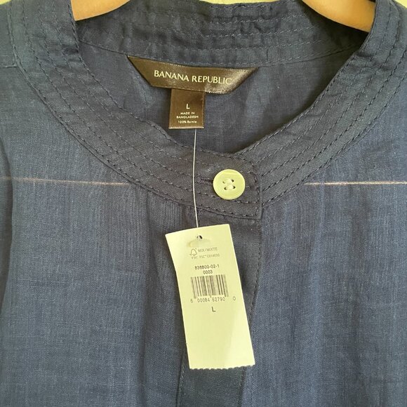 Banana Republic | Spring Navy Blue Ramie Blouse Large NWT - Picture 4 of 6